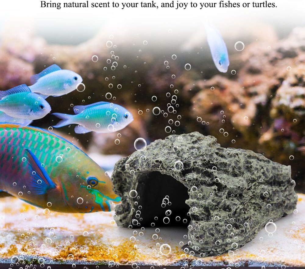 Reptile Hideout Cave,Resin Rock Hides Habitat Decor Fish Tank Decorations Shelter Tortoise Basking Terrace Pet Terrarium Nest Decoration for Gecko,Spiders,Frogs,Fish,Turtles and Hermit Crabs