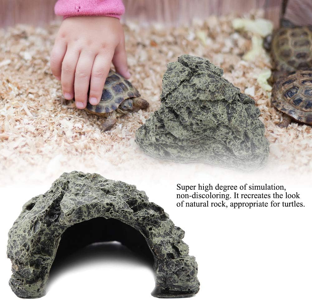 Reptile Hideout Cave,Resin Rock Hides Habitat Decor Fish Tank Decorations Shelter Tortoise Basking Terrace Pet Terrarium Nest Decoration for Gecko,Spiders,Frogs,Fish,Turtles and Hermit Crabs