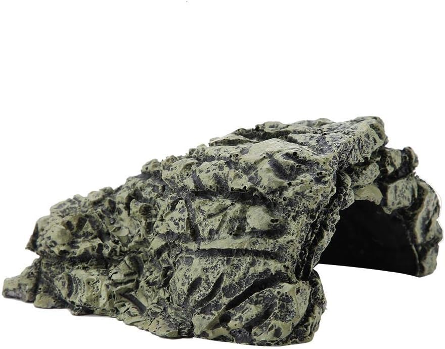 Reptile Hideout Cave,Resin Rock Hides Habitat Decor Fish Tank Decorations Shelter Tortoise Basking Terrace Pet Terrarium Nest Decoration for Gecko,Spiders,Frogs,Fish,Turtles and Hermit Crabs