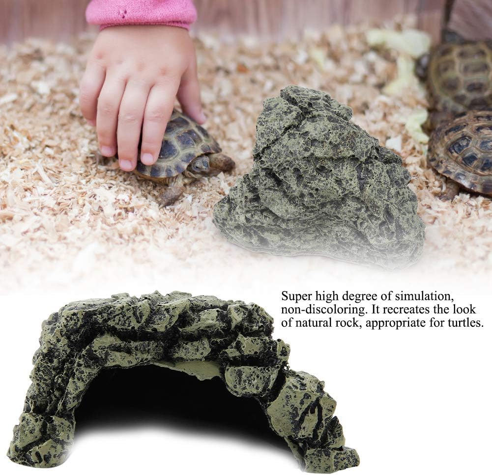 Reptile Hideout Cave,Resin Rock Hides Habitat Decor Fish Tank Decorations Shelter Tortoise Basking Terrace Pet Terrarium Nest Decoration for Gecko,Spiders,Frogs,Fish,Turtles and Hermit Crabs