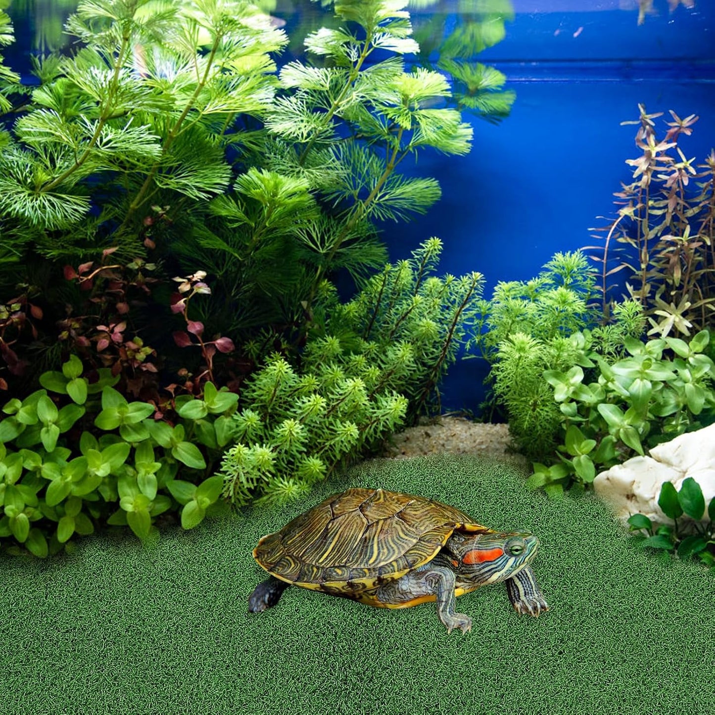 Artificial Grass Turf - Turtle Basking Platform Accessories Aquarium Grass Mat Artificial Pet Turf for Fish Tank Reptile Terrace Turtle, 19. 6x9. 8 Inch