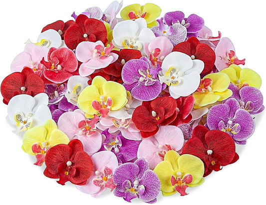 40 Pcs Colorful Artificial Orchid Head Bulk Faux Butterfly Orchid Petals Silk Artificial Tropical Phalaenopsis Flower Head for DIY Craft Wedding Hair Clip Wreath Birthday Party Decor