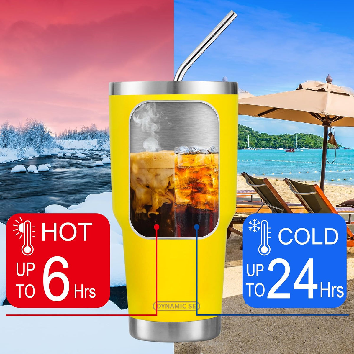 D·S 30oz Yellow Tumbler Double Wall Vacuum Insulated Travel Coffee Mug