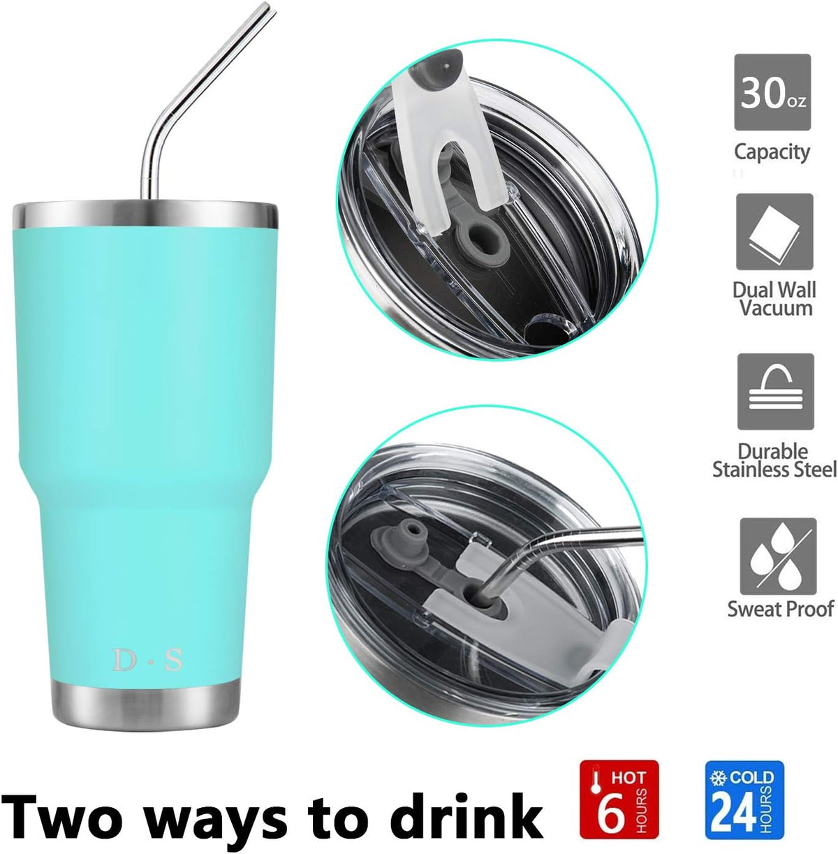 D·S 30oz Yellow Tumbler Double Wall Vacuum Insulated Travel Coffee Mug