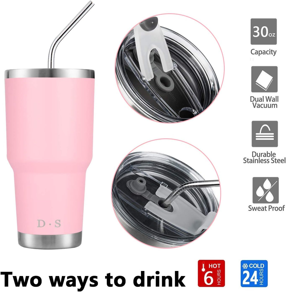 D·S 30oz Yellow Tumbler Double Wall Vacuum Insulated Travel Coffee Mug