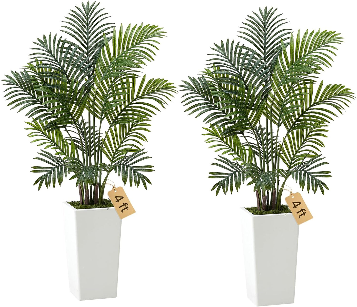 Artificial Areca Palms 4 ft, 2 Pack Fake Palm Tropical Plants with White Tall Planter, Faux Floor Silk Plant in Pot, Large Tree for Home Office Living Room Decor House Warming, Indoor Outdoor