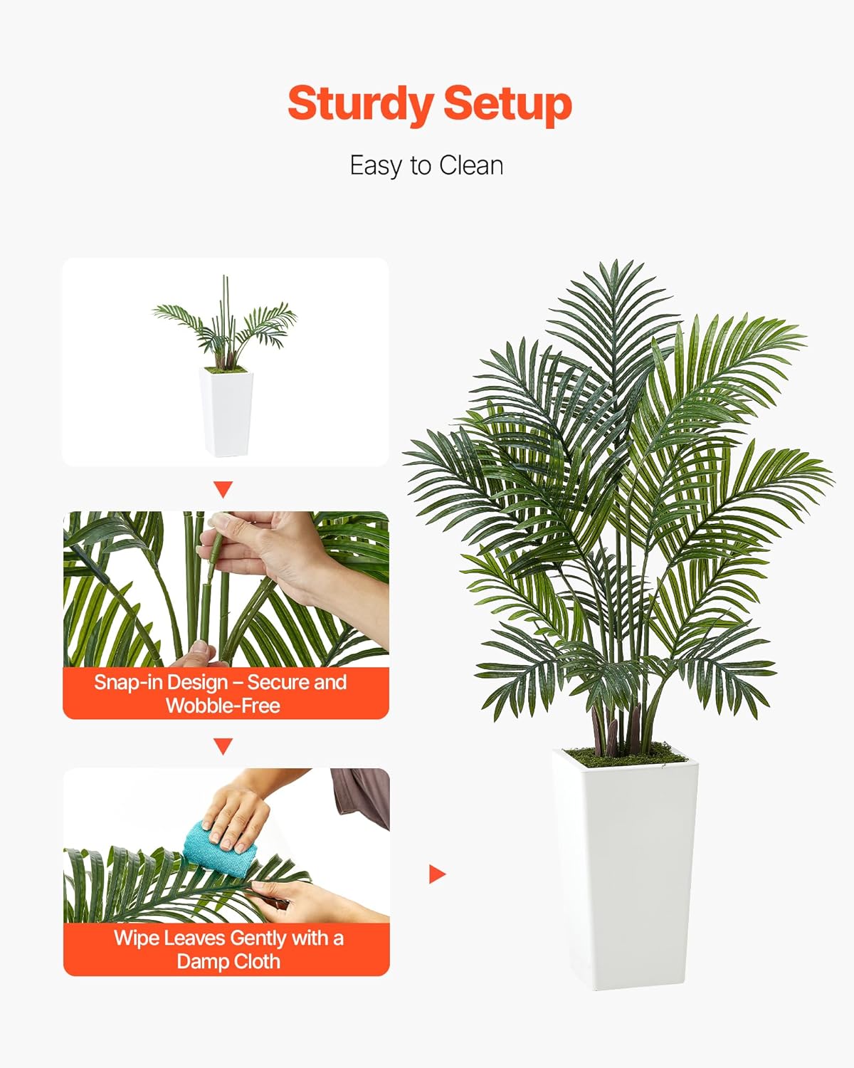 Artificial Areca Palms 4 ft, 2 Pack Fake Palm Tropical Plants with White Tall Planter, Faux Floor Silk Plant in Pot, Large Tree for Home Office Living Room Decor House Warming, Indoor Outdoor
