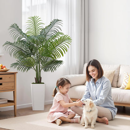Artificial Areca Palms 4 ft, 2 Pack Fake Palm Tropical Plants with White Tall Planter, Faux Floor Silk Plant in Pot, Large Tree for Home Office Living Room Decor House Warming, Indoor Outdoor