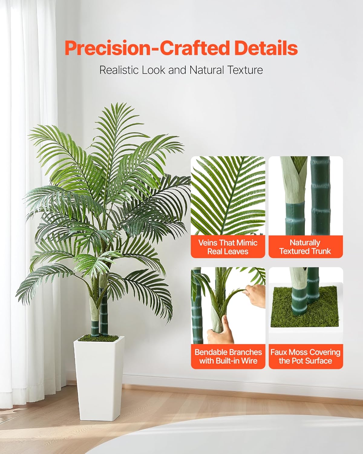 Artificial Areca Palms 4 ft, 2 Pack Fake Palm Tropical Plants with White Tall Planter, Faux Floor Silk Plant in Pot, Large Tree for Home Office Living Room Decor House Warming, Indoor Outdoor