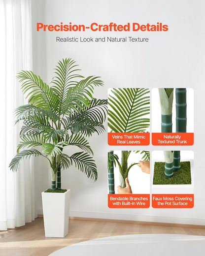 Artificial Areca Palms 4 ft, 2 Pack Fake Palm Tropical Plants with White Tall Planter, Faux Floor Silk Plant in Pot, Large Tree for Home Office Living Room Decor House Warming, Indoor Outdoor