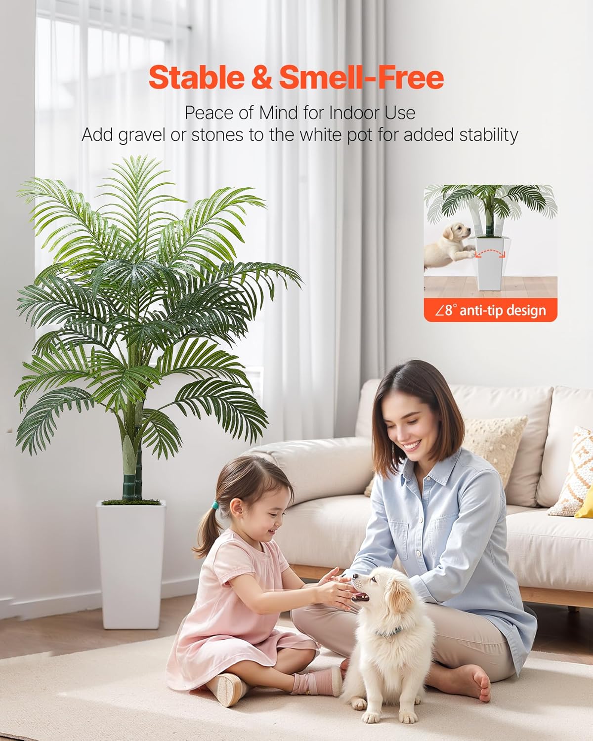 Artificial Areca Palms 4 ft, 2 Pack Fake Palm Tropical Plants with White Tall Planter, Faux Floor Silk Plant in Pot, Large Tree for Home Office Living Room Decor House Warming, Indoor Outdoor