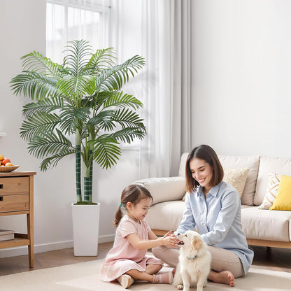 Artificial Areca Palms 4 ft, 2 Pack Fake Palm Tropical Plants with White Tall Planter, Faux Floor Silk Plant in Pot, Large Tree for Home Office Living Room Decor House Warming, Indoor Outdoor