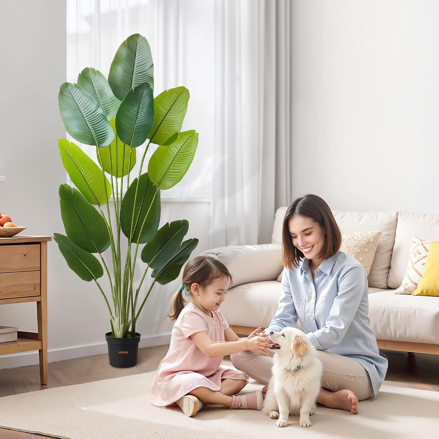 Artificial Areca Palms 4 ft, 2 Pack Fake Palm Tropical Plants with White Tall Planter, Faux Floor Silk Plant in Pot, Large Tree for Home Office Living Room Decor House Warming, Indoor Outdoor