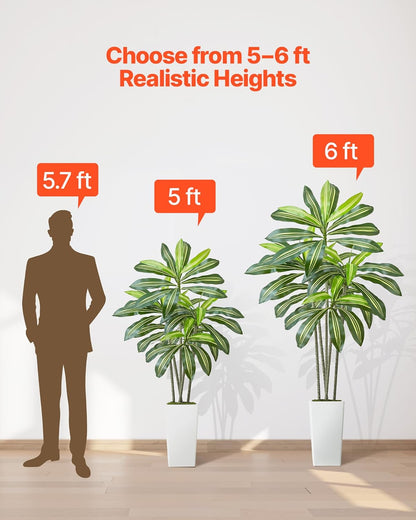 Artificial Areca Palms 4 ft, 2 Pack Fake Palm Tropical Plants with White Tall Planter, Faux Floor Silk Plant in Pot, Large Tree for Home Office Living Room Decor House Warming, Indoor Outdoor