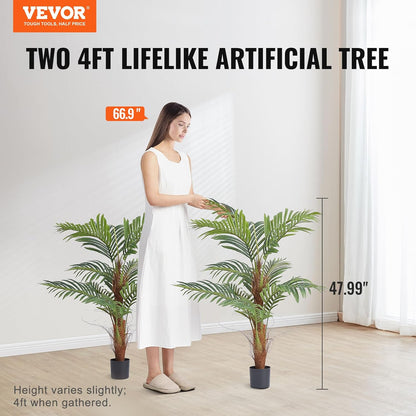 Artificial Areca Palms 4 ft, 2 Pack Fake Palm Tropical Plants with White Tall Planter, Faux Floor Silk Plant in Pot, Large Tree for Home Office Living Room Decor House Warming, Indoor Outdoor