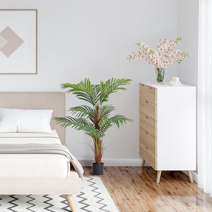 Artificial Areca Palms 4 ft, 2 Pack Fake Palm Tropical Plants with White Tall Planter, Faux Floor Silk Plant in Pot, Large Tree for Home Office Living Room Decor House Warming, Indoor Outdoor