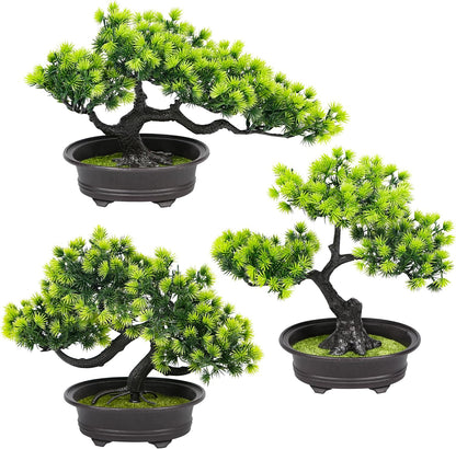 Artificial Bonsai Tree Fake Plants 3 POTS Artificial Plant Indoor Small Faux Juniper Decoration, Office Desk Shelf Bedroom Living Room Decor