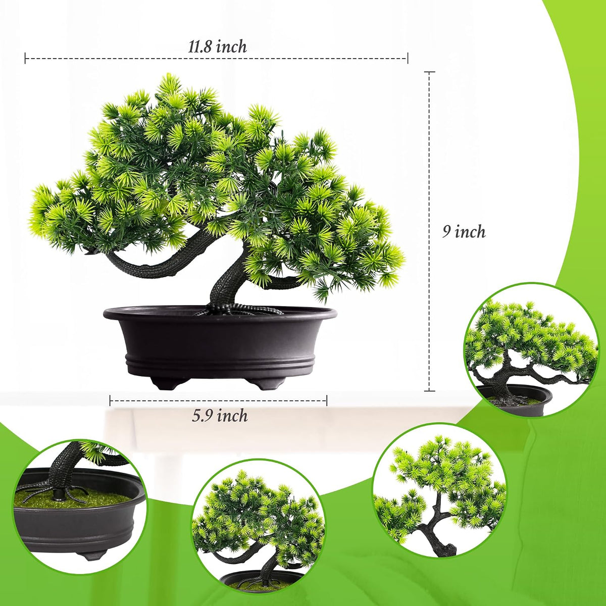 Artificial Bonsai Tree Fake Plants 3 POTS Artificial Plant Indoor Small Faux Juniper Decoration, Office Desk Shelf Bedroom Living Room Decor