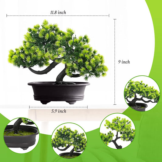 Artificial Bonsai Tree Fake Plants 3 POTS Artificial Plant Indoor Small Faux Juniper Decoration, Office Desk Shelf Bedroom Living Room Decor