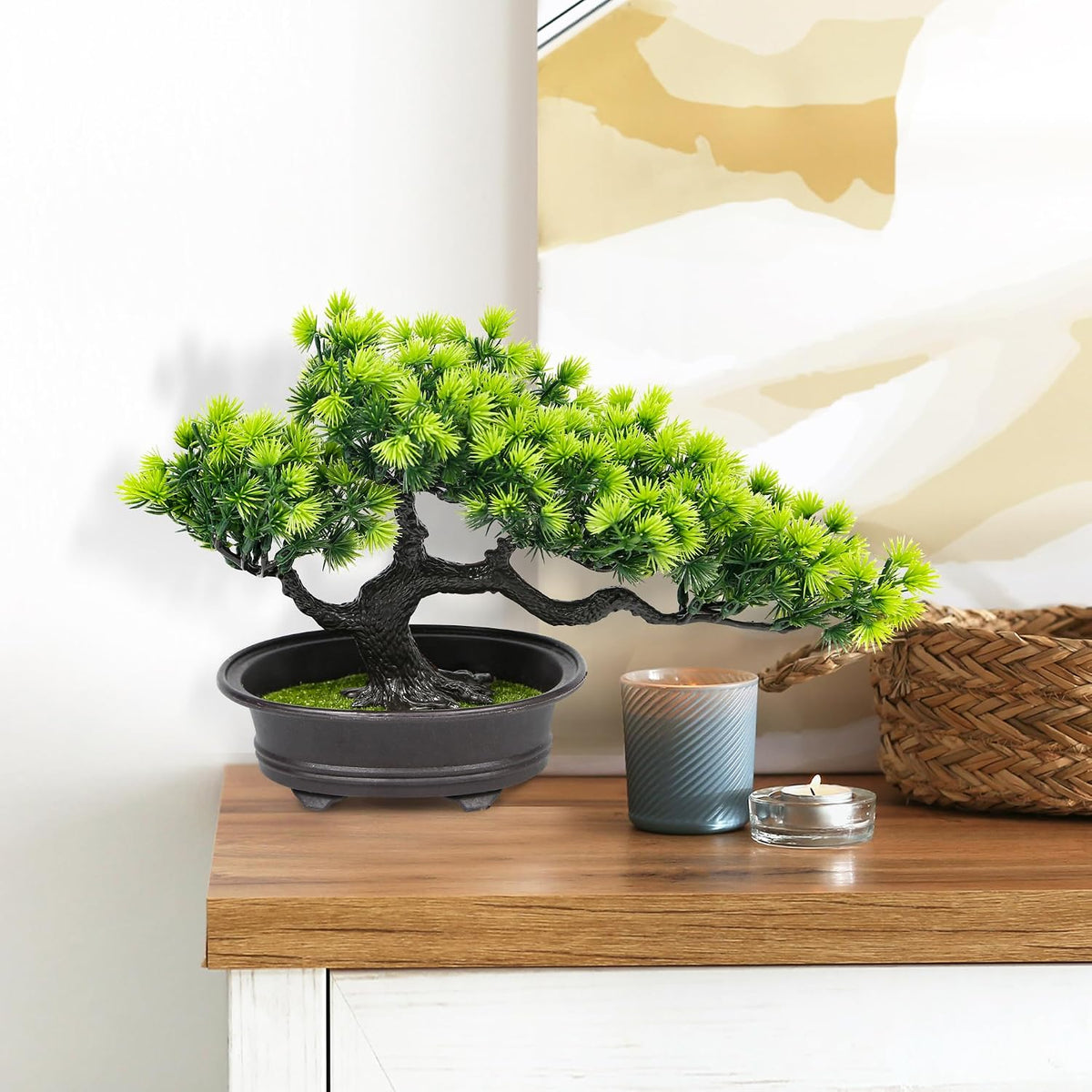 Artificial Bonsai Tree Fake Plants 3 POTS Artificial Plant Indoor Small Faux Juniper Decoration, Office Desk Shelf Bedroom Living Room Decor