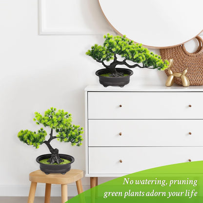 Artificial Bonsai Tree Fake Plants 3 POTS Artificial Plant Indoor Small Faux Juniper Decoration, Office Desk Shelf Bedroom Living Room Decor