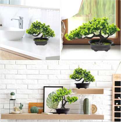 Artificial Bonsai Tree Fake Plants 3 POTS Artificial Plant Indoor Small Faux Juniper Decoration, Office Desk Shelf Bedroom Living Room Decor