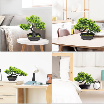 Artificial Bonsai Tree Fake Plants 3 POTS Artificial Plant Indoor Small Faux Juniper Decoration, Office Desk Shelf Bedroom Living Room Decor