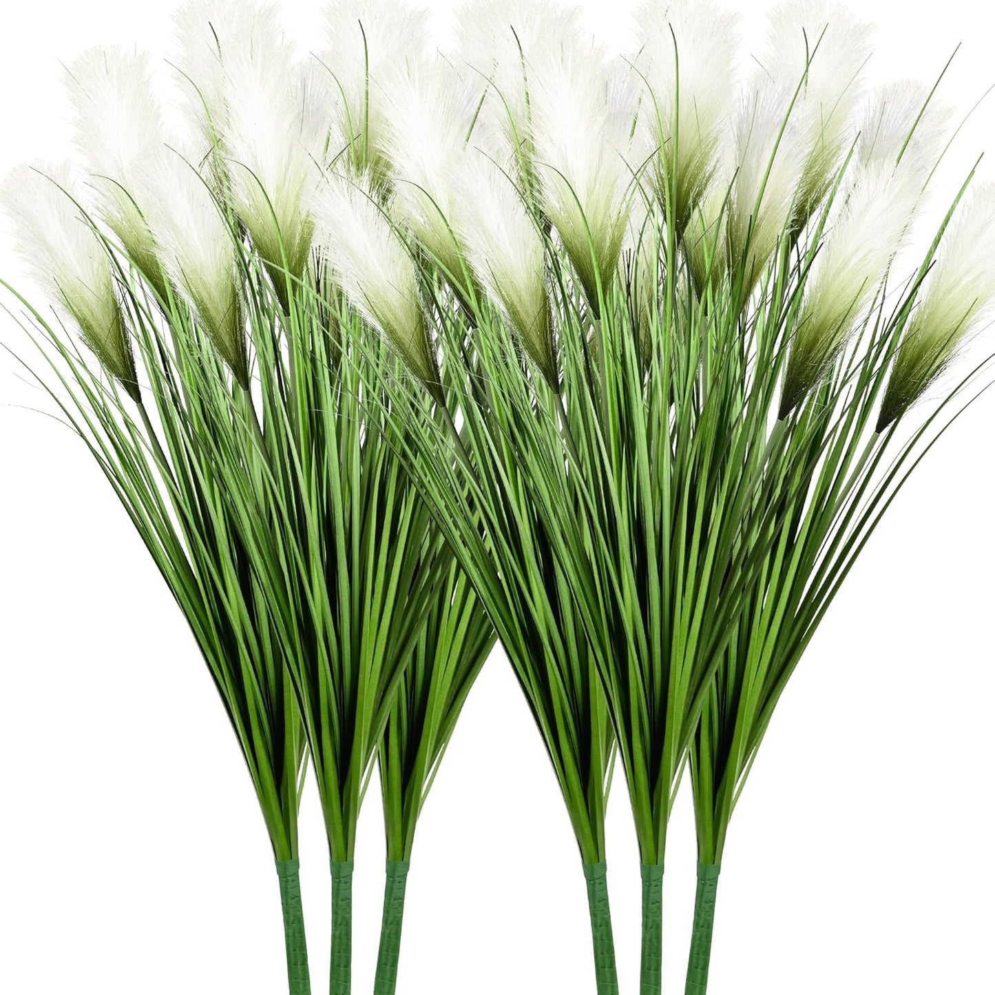 33" Artificial Plants 6 Pack Onion Tall Grass Greenery, Faux Fake Grass Shrubs Plant Flowers Wheat Grass for House Home Indoor Outdoor Office Room Gardening Indoor Décor-White