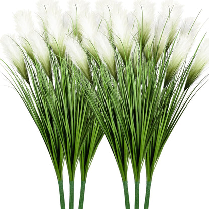 33" Artificial Plants 6 Pack Onion Tall Grass Greenery, Faux Fake Grass Shrubs Plant Flowers Wheat Grass for House Home Indoor Outdoor Office Room Gardening Indoor Décor-White