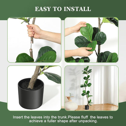 6 ft Artificial Fiddle Leaf Fig Tree with Black Nursery Planter | Fake Plant with Pot, Large Fake Tree for Home or Office Decor - Artificial Plants Indoor Outdoor, Housewarming Gift