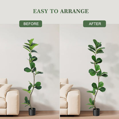 6 ft Artificial Fiddle Leaf Fig Tree with Black Nursery Planter | Fake Plant with Pot, Large Fake Tree for Home or Office Decor - Artificial Plants Indoor Outdoor, Housewarming Gift