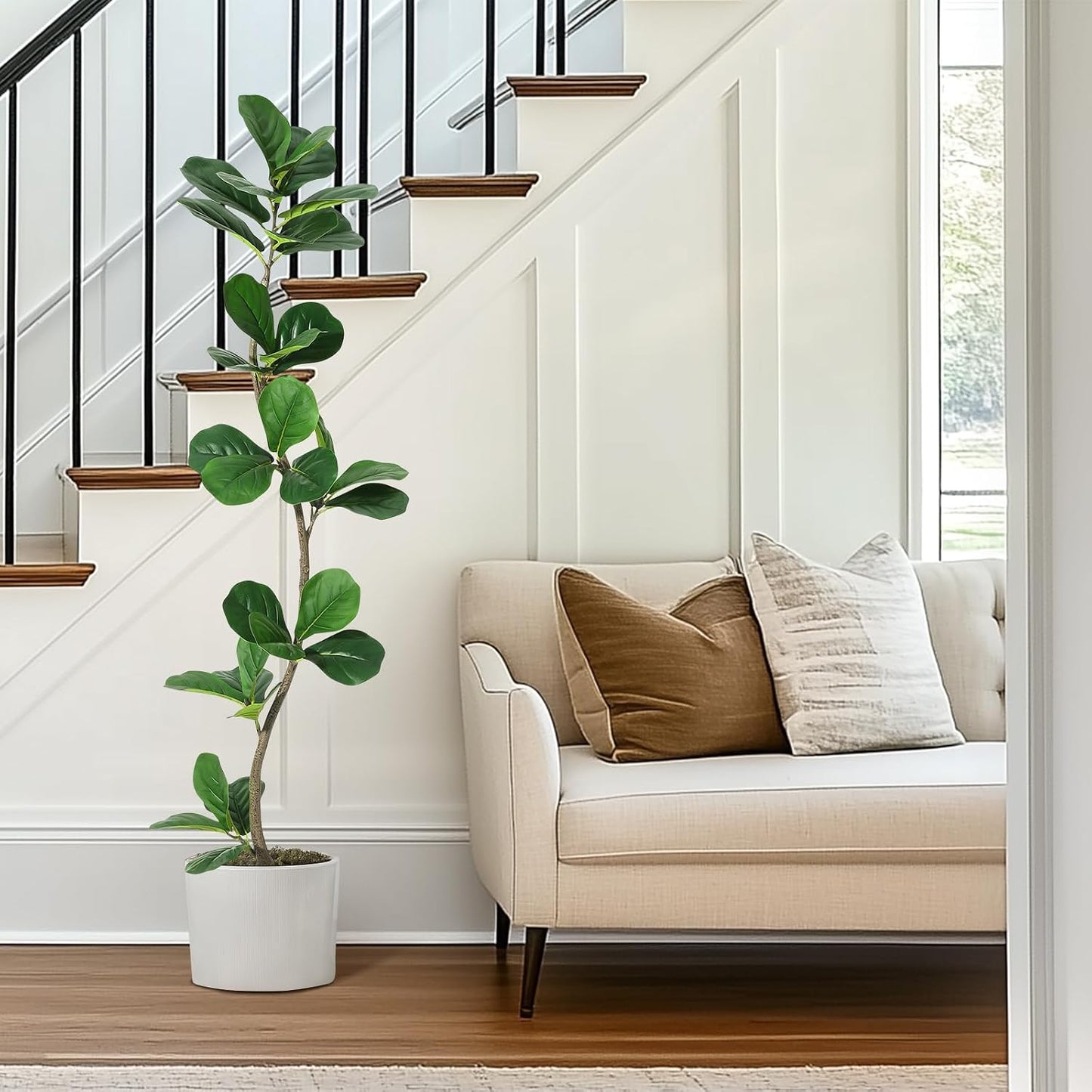6 ft Artificial Fiddle Leaf Fig Tree with Black Nursery Planter | Fake Plant with Pot, Large Fake Tree for Home or Office Decor - Artificial Plants Indoor Outdoor, Housewarming Gift