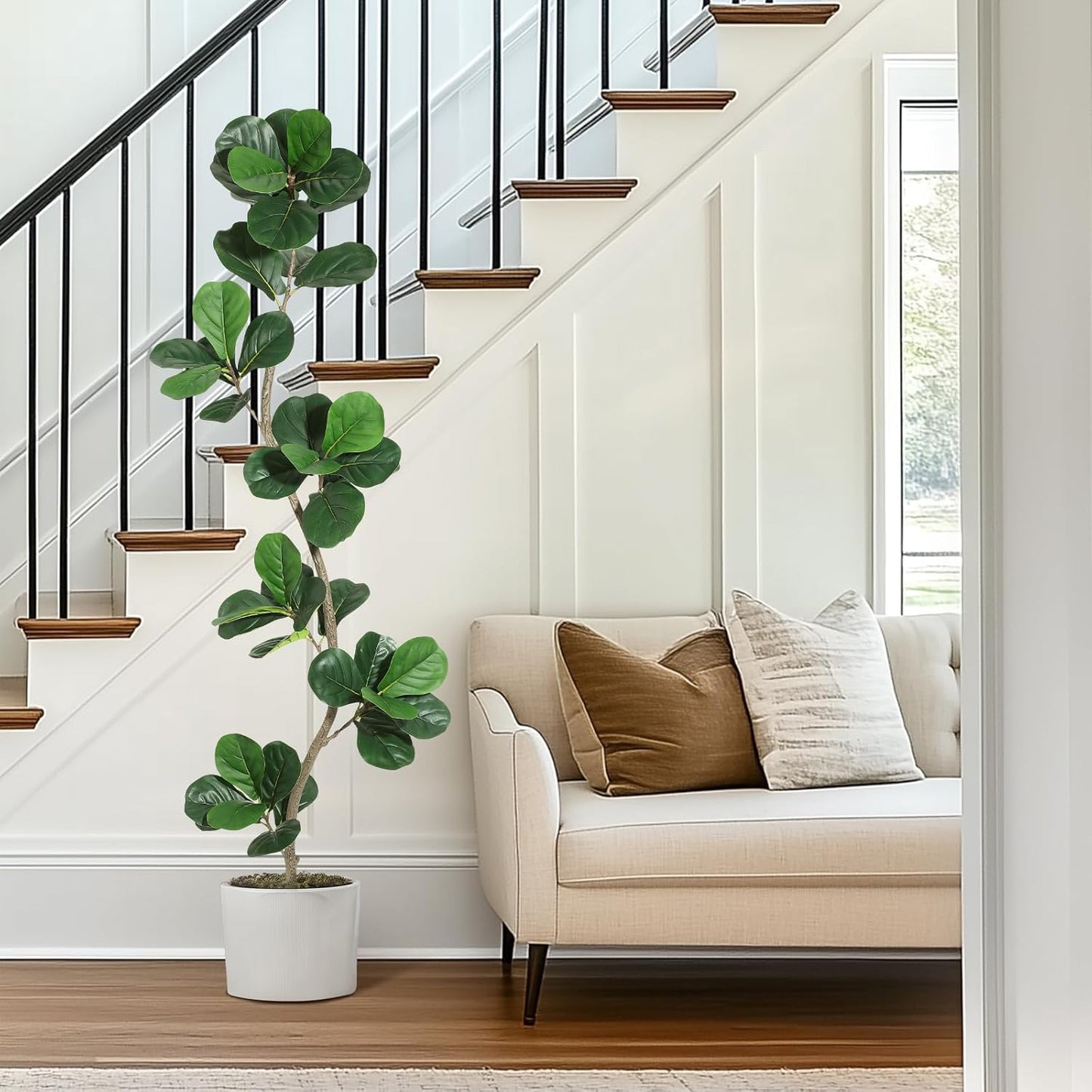 6 ft Artificial Fiddle Leaf Fig Tree with Black Nursery Planter | Fake Plant with Pot, Large Fake Tree for Home or Office Decor - Artificial Plants Indoor Outdoor, Housewarming Gift