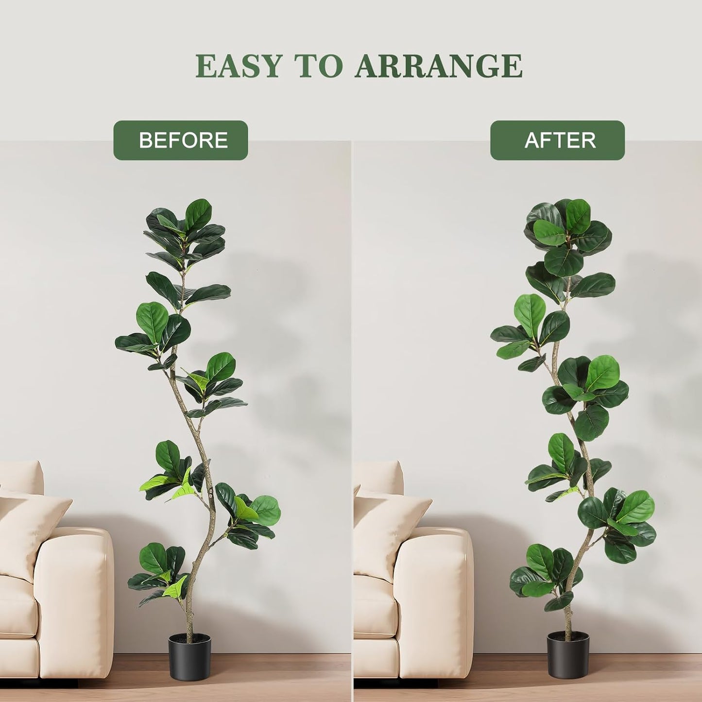 6 ft Artificial Fiddle Leaf Fig Tree with Black Nursery Planter | Fake Plant with Pot, Large Fake Tree for Home or Office Decor - Artificial Plants Indoor Outdoor, Housewarming Gift