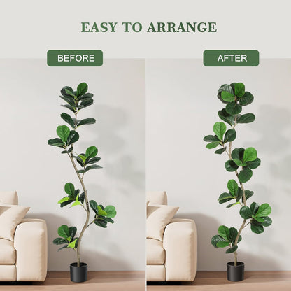 6 ft Artificial Fiddle Leaf Fig Tree with Black Nursery Planter | Fake Plant with Pot, Large Fake Tree for Home or Office Decor - Artificial Plants Indoor Outdoor, Housewarming Gift