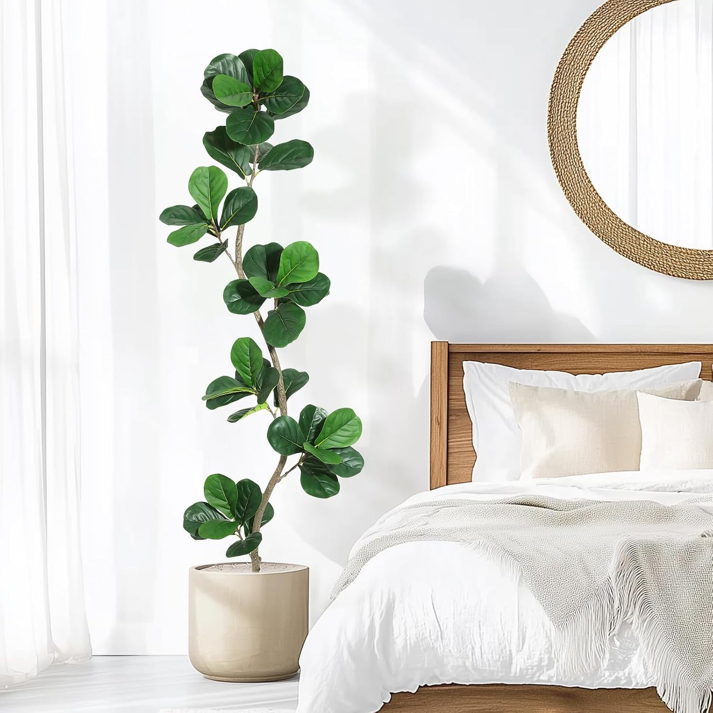 6 ft Artificial Fiddle Leaf Fig Tree with Black Nursery Planter | Fake Plant with Pot, Large Fake Tree for Home or Office Decor - Artificial Plants Indoor Outdoor, Housewarming Gift