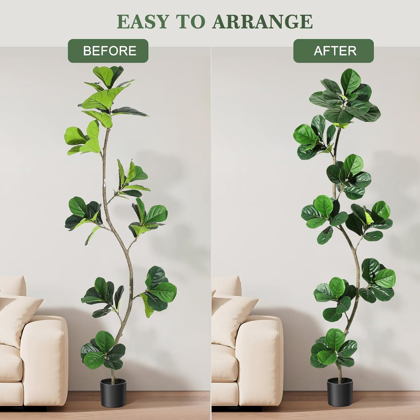 6 ft Artificial Fiddle Leaf Fig Tree with Black Nursery Planter | Fake Plant with Pot, Large Fake Tree for Home or Office Decor - Artificial Plants Indoor Outdoor, Housewarming Gift