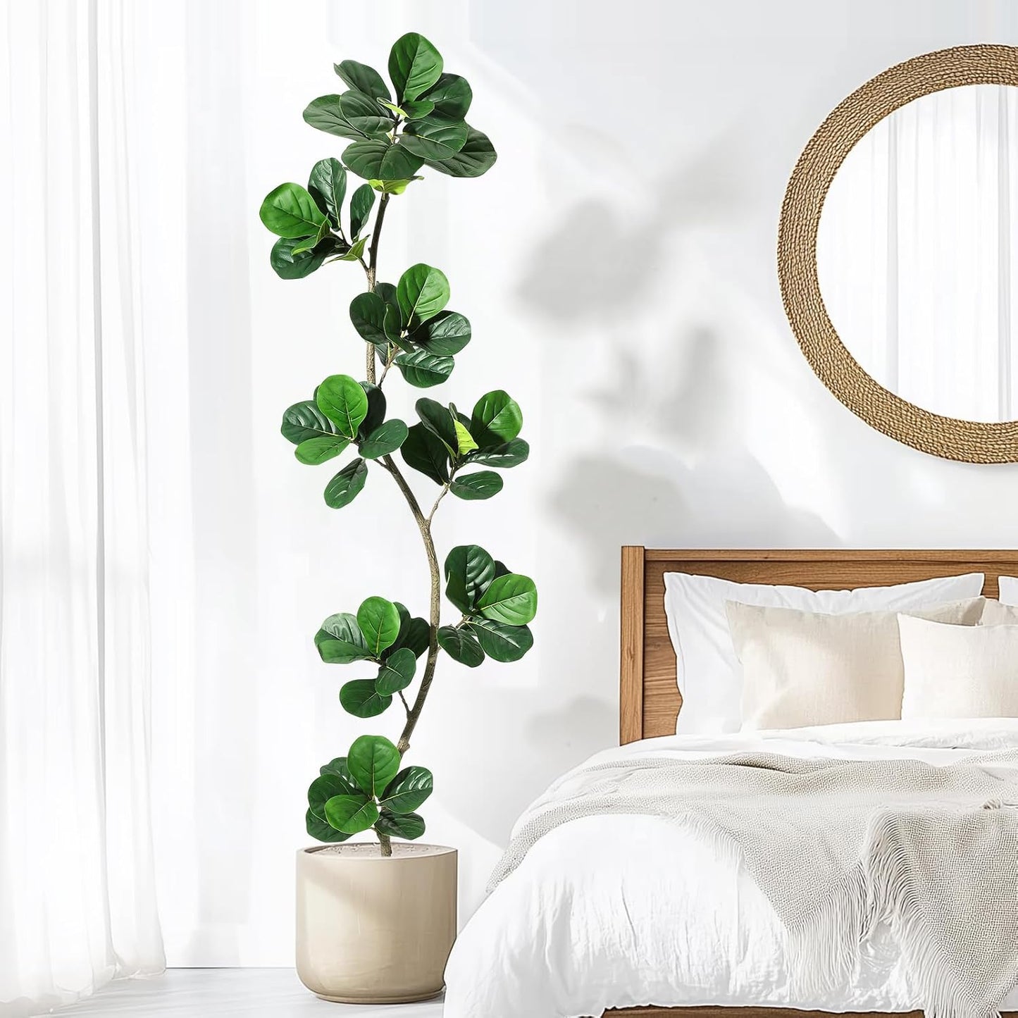 6 ft Artificial Fiddle Leaf Fig Tree with Black Nursery Planter | Fake Plant with Pot, Large Fake Tree for Home or Office Decor - Artificial Plants Indoor Outdoor, Housewarming Gift
