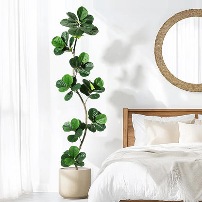 6 ft Artificial Fiddle Leaf Fig Tree with Black Nursery Planter | Fake Plant with Pot, Large Fake Tree for Home or Office Decor - Artificial Plants Indoor Outdoor, Housewarming Gift