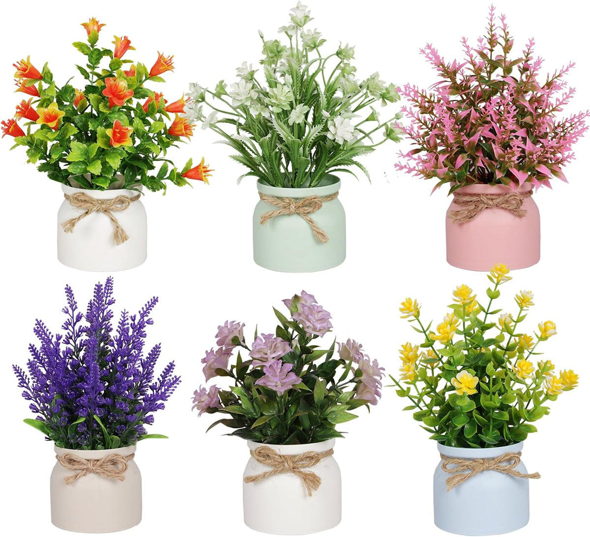 Artificial Pot Flowers Small Fake Plants Mini Potted Plants for Home Office Tabletop Decoration