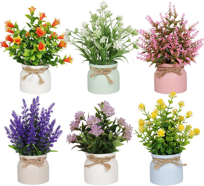 Artificial Pot Flowers Small Fake Plants Mini Potted Plants for Home Office Tabletop Decoration