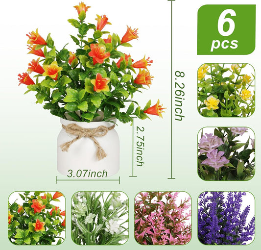 Artificial Pot Flowers Small Fake Plants Mini Potted Plants for Home Office Tabletop Decoration