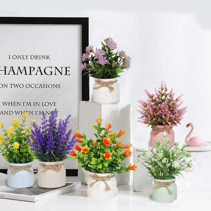 Artificial Pot Flowers Small Fake Plants Mini Potted Plants for Home Office Tabletop Decoration