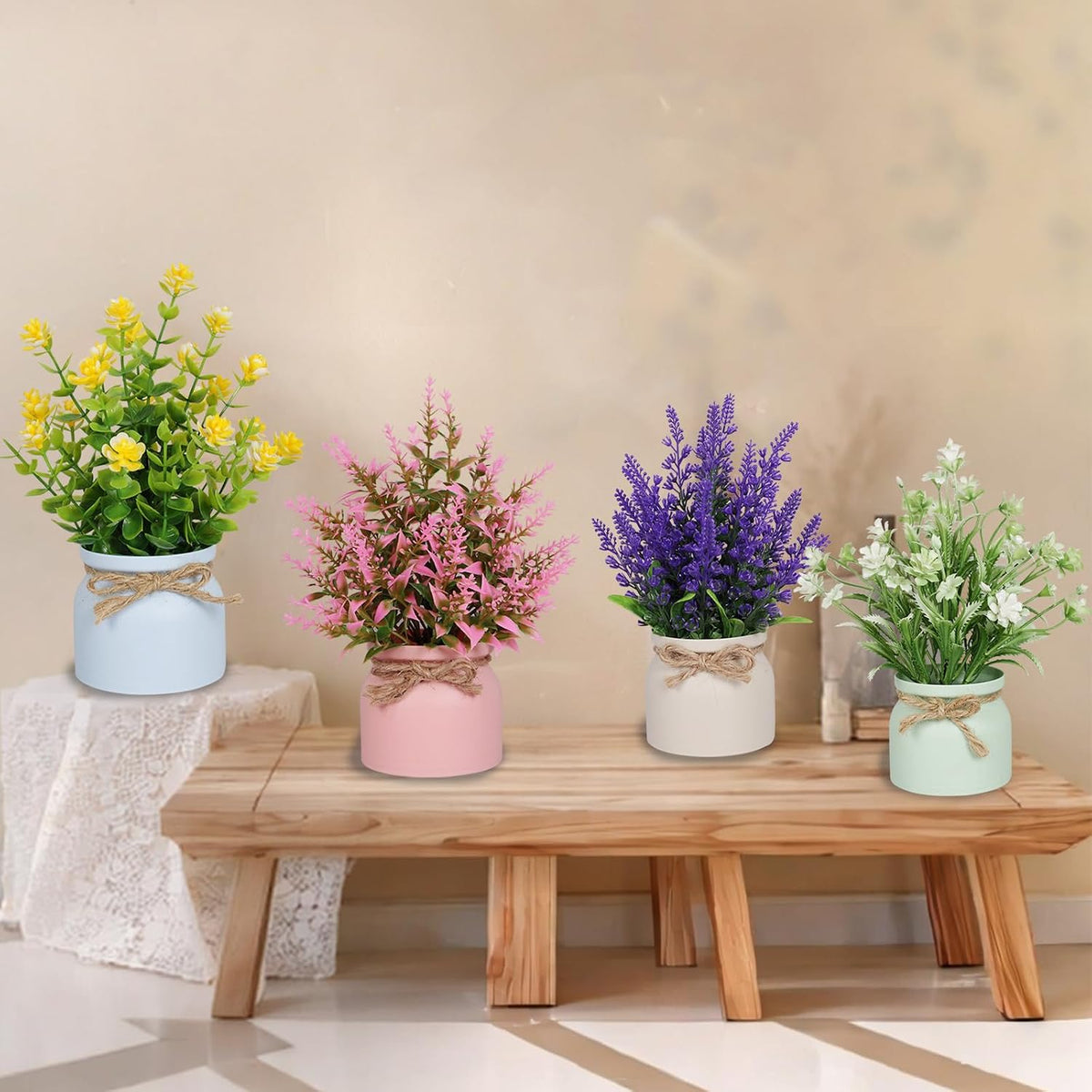 Artificial Pot Flowers Small Fake Plants Mini Potted Plants for Home Office Tabletop Decoration