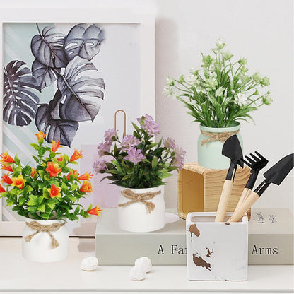 Artificial Pot Flowers Small Fake Plants Mini Potted Plants for Home Office Tabletop Decoration