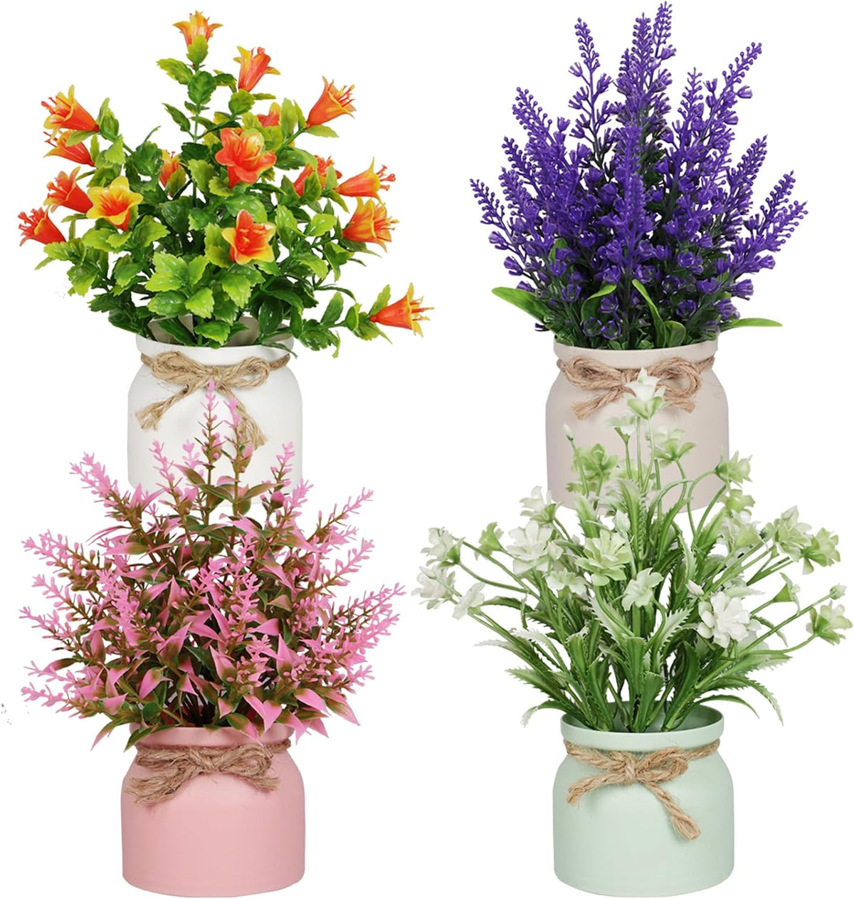 Artificial Pot Flowers Small Fake Plants Mini Potted Plants for Home Office Tabletop Decoration