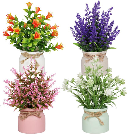 Artificial Pot Flowers Small Fake Plants Mini Potted Plants for Home Office Tabletop Decoration