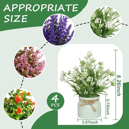 Artificial Pot Flowers Small Fake Plants Mini Potted Plants for Home Office Tabletop Decoration