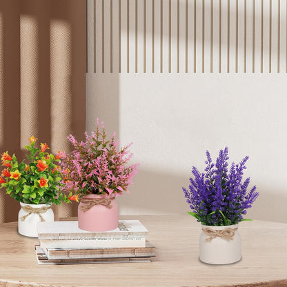 Artificial Pot Flowers Small Fake Plants Mini Potted Plants for Home Office Tabletop Decoration