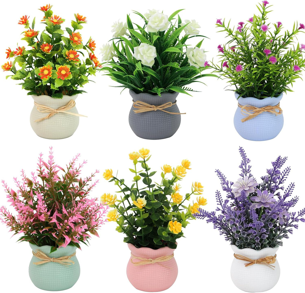 Artificial Pot Flowers Small Fake Plants Mini Potted Plants for Home Office Tabletop Decoration